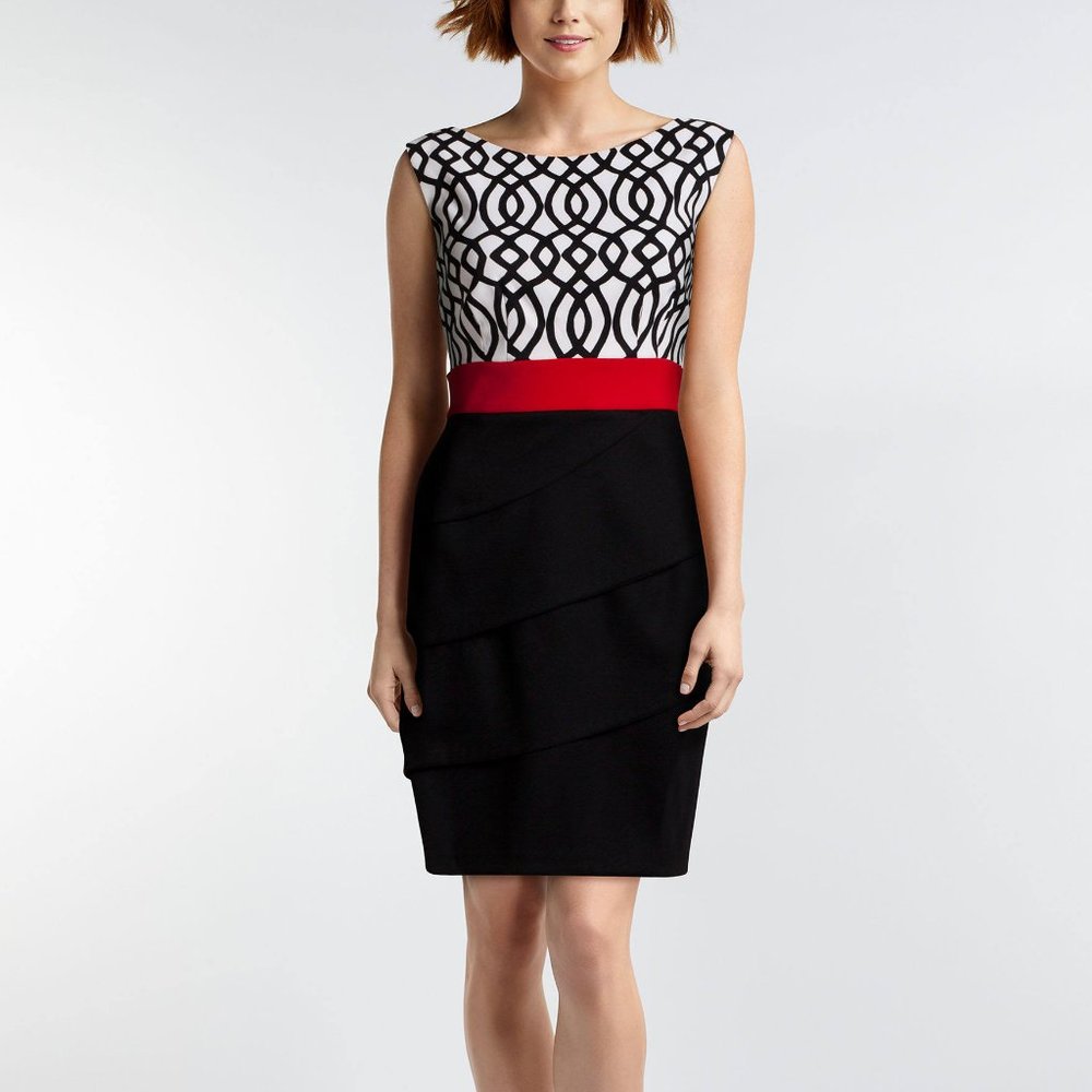 CONNECTED APPAREL SHEATH DRESS Sz 10 ruffle STUNNING office formal preppy A GEM